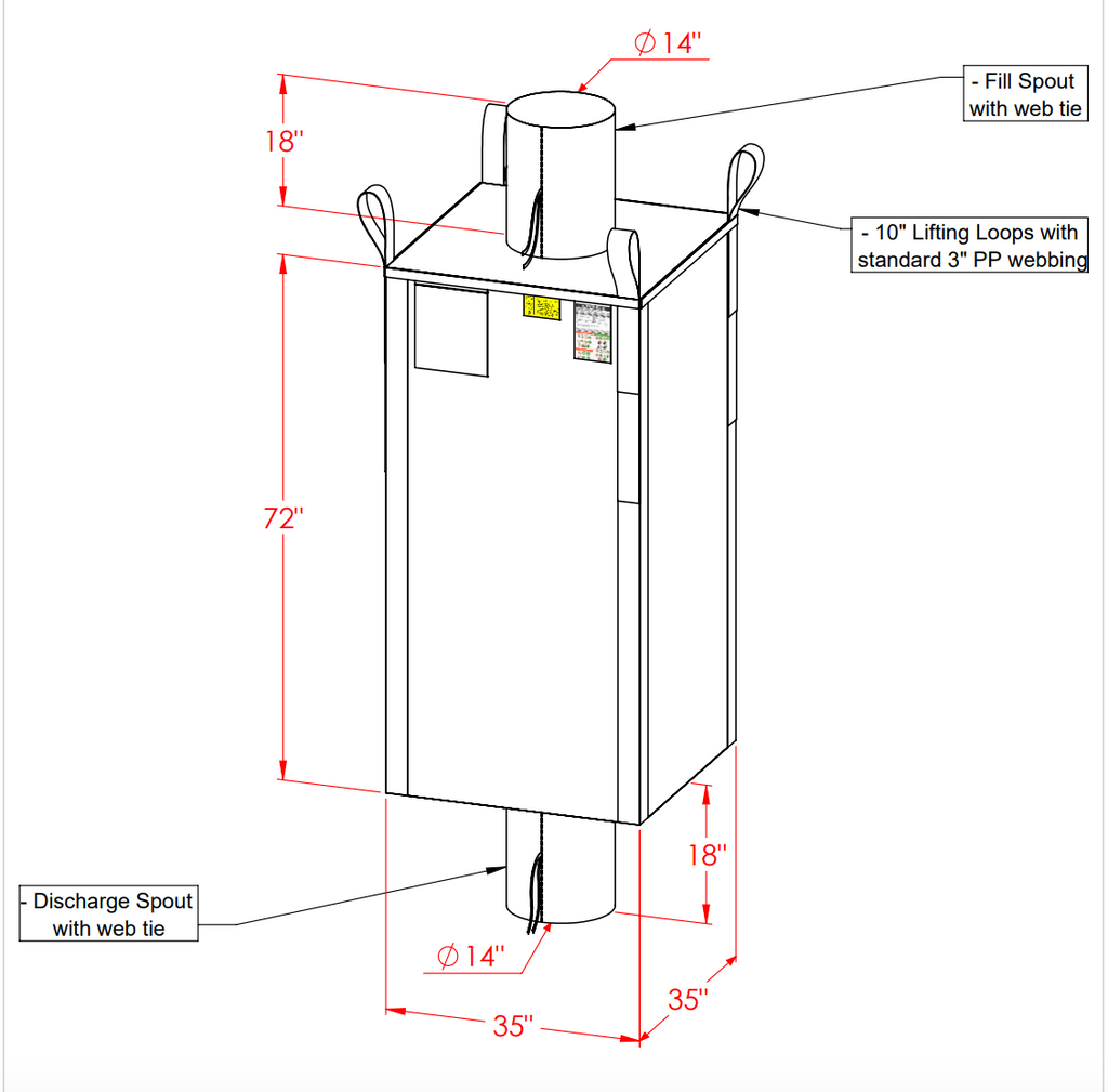 FIBC Bulk Bags - Super Sack - 3000 lb Capacity, 35 x 35 x 30