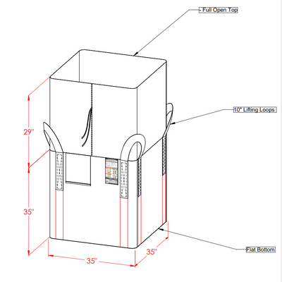 Bulk Bags (FIBC) - Open Top, Flat Bottom, 33 x 33 x 36