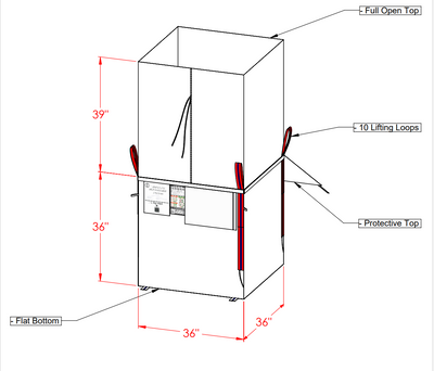 Bulk Bags (FIBC) - Open Top, Flat Bottom, 33 x 33 x 36