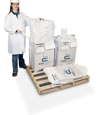 17" x 17" x 27" (H) Mini Waste Away® Drum FIBC . This Super Sack bulk bag has hard walls  to stand up on its own. Replaces metal drums, fiber drums, and boxes. 