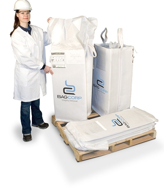 17.5" x 17.5" x 39" (H) Mini Waste Away® Drum FIBC . This Super Sack bulk bag has hard walls to stand up on its own. Replaces metal drums, fiber drums, and boxes. UN certified for Packaging Groups II and III hazardous material and is acceptable for incineration.